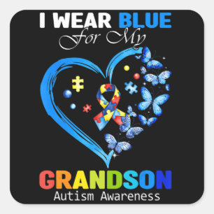 Sticker Carré I Wear Blue For My Grandson Autism Aware Heart
