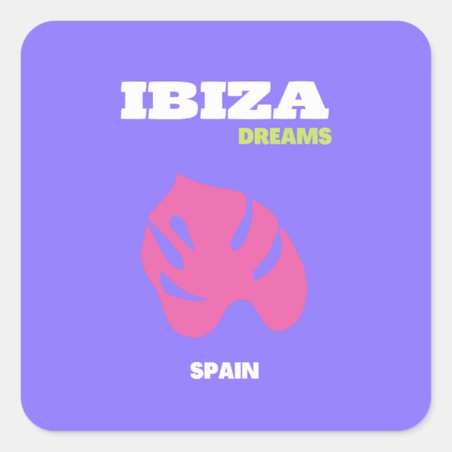 Sticker Carré Ibiza, Art Voyage, Preppy, Violet (Devant)