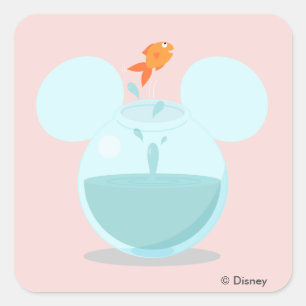 Sticker Carré Icône Mickey Mouse Fish Bowl