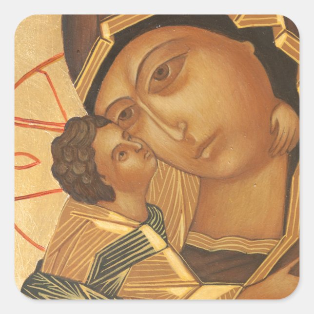 Sticker Carré Icône orthodoxe Vierge Marie et de bébé Jésus (Devant)
