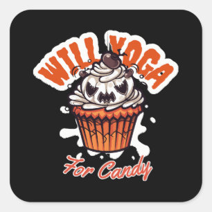 Sticker Carré Idée de Cupcake Halloween pour le Yoga des Mamans