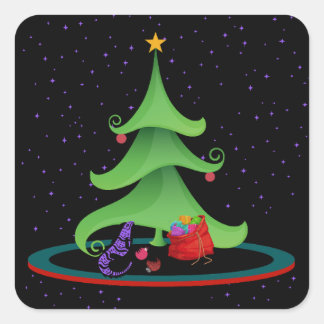 Sticker Carré Iguana Whimsical Oh Christmas Tree Star En Haut