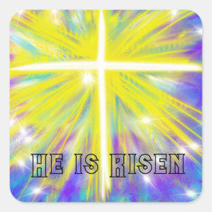 Sticker Carré Il est ressuscité Christian Pâques Cross