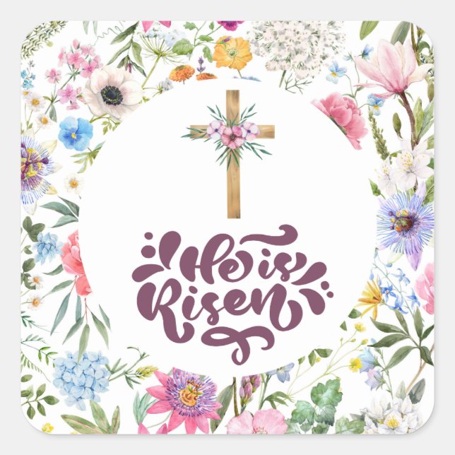 Sticker Carré Il est ressuscité | Pâques florales | Religieux (Devant)