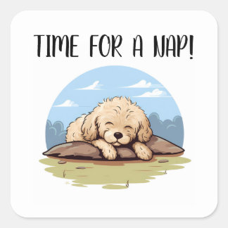 Sticker Carré Il est temps pour un Nap mignon adorable caniche d