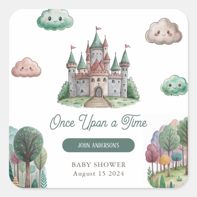 Sticker Carré Il était une fois le Baby shower Pastel du château (Devant)
