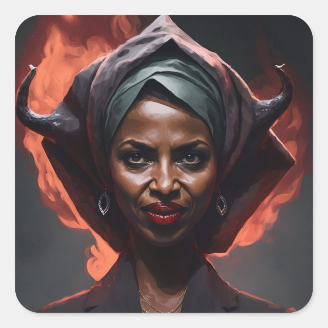 Sticker Carré Ilan Omar Montre Ses Cornes Diaboliques (Devant)