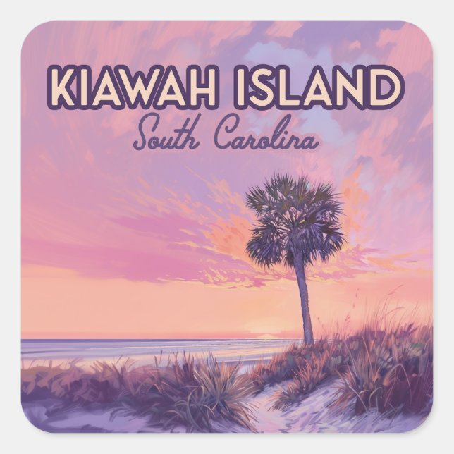 Sticker Carré Île de Kiawah Caroline du Sud Palmier (Devant)