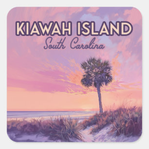 Sticker Carré Île de Kiawah Caroline du Sud Palmier