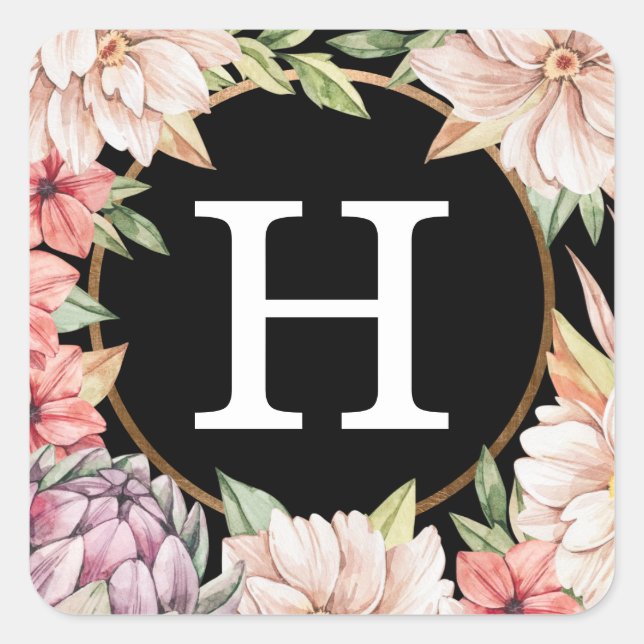 Sticker Carré Île tropicale Pastel Floral Mariage Monogram Squ (Devant)