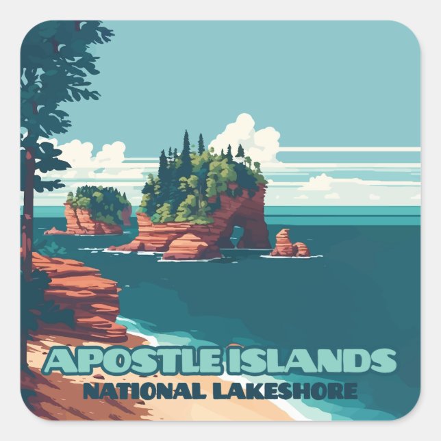 Sticker Carré Iles Apôtres National Lakeshore Wisconsin Rétro (Devant)
