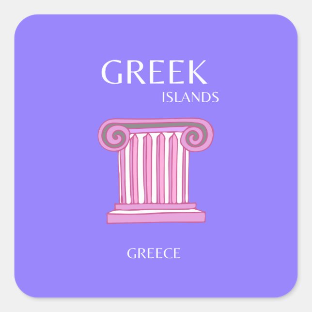 Sticker Carré Îles grecques, Grèce, Art Voyage, Preppy, Violet (Devant)