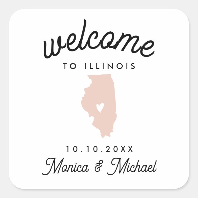 Sticker Carré ILLINOIS State Destination Mariage N'IMPORTE QUELL (Devant)