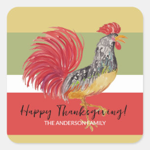 Sticker Carré Illustration aquarelle Coq Rouge
