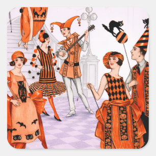 Sticker Carré Illustration Art Déco Halloween – Vintage 1920