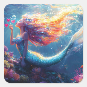 Sticker Carré Illustration colorée de sirène sous-marine
