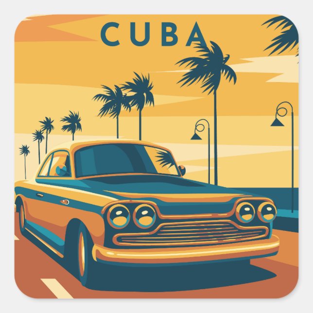 Sticker Carré Illustration Cuba (Devant)