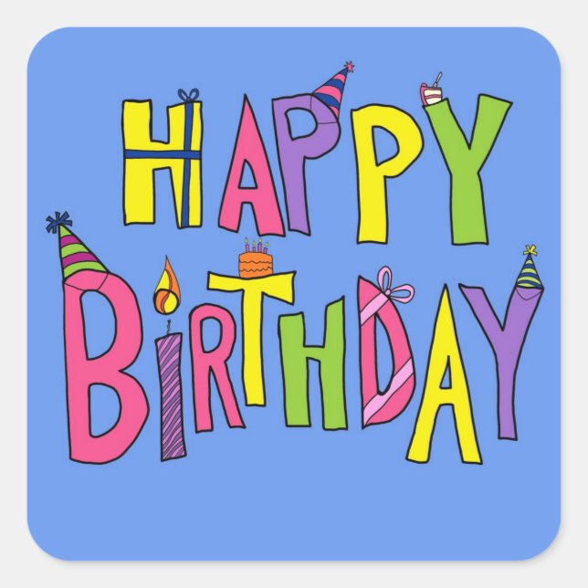 Sticker Carré Illustration d'anniversaire amusante (Devant)