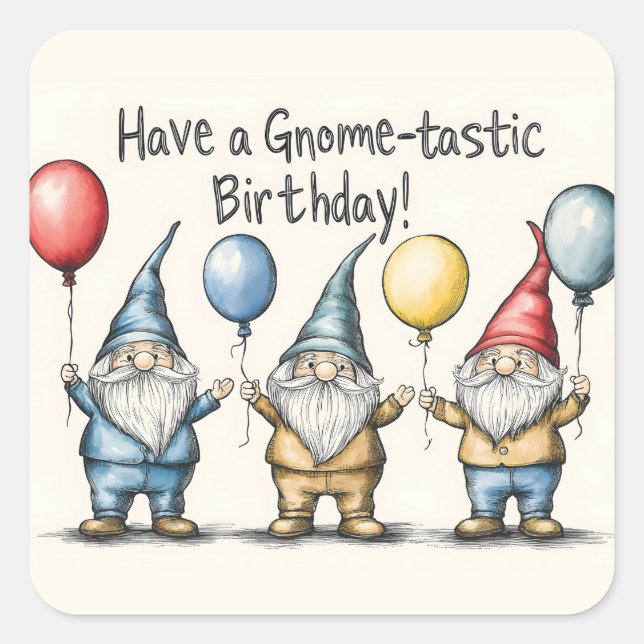 Sticker Carré Illustration d'anniversaire Gnome adorable avec ba (Devant)