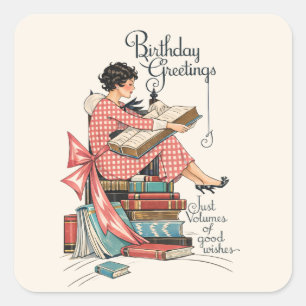 Sticker Carré Illustration d'anniversaire pour amateur de livres