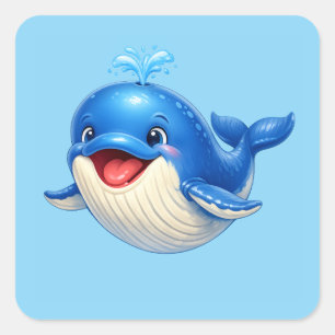 Sticker Carré Illustration de baleine mignonne aux grands yeux A