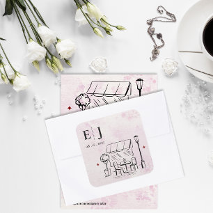 Sticker Carré Illustration de café romantique Monogramme de mari