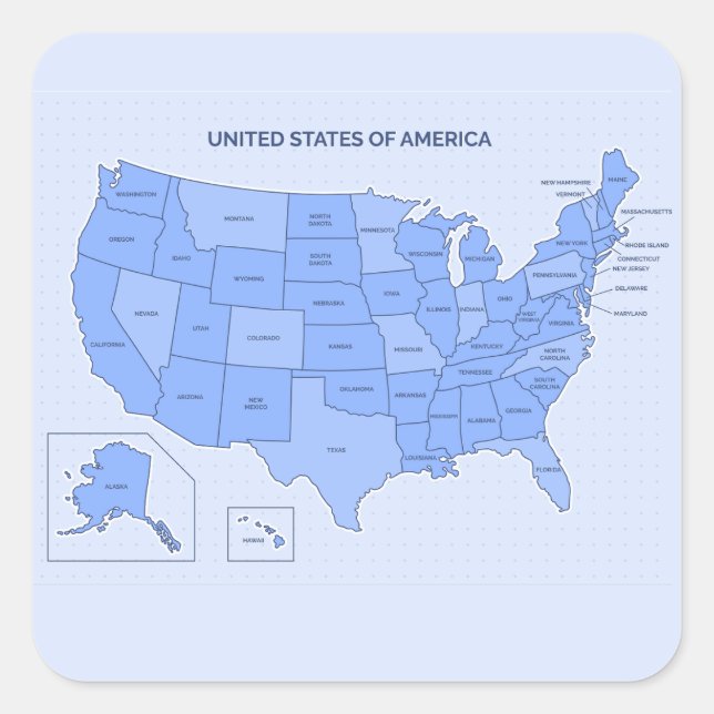 Sticker Carré Illustration de carte des États-Unis bleue minimal (Devant)