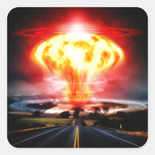 Sticker Carré Illustration de champignon atomique d'explosion