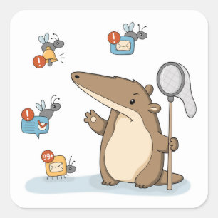 Sticker Carré Illustration de chasseur de notifications drôle de
