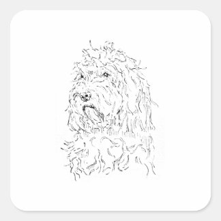 Sticker Carré Illustration de chien, Art mignon Cockapoo