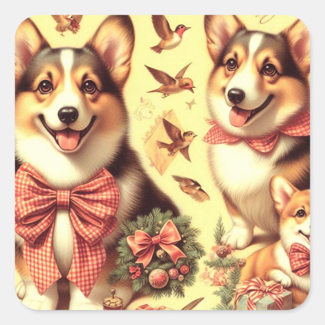 Sticker Carré Illustration de Corgi Corgi gallois mignon (Devant)
