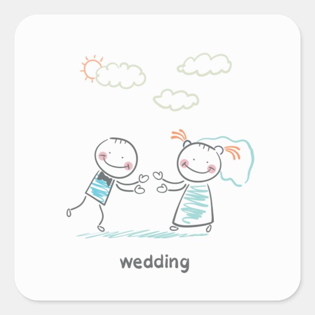 Sticker Carré Illustration de couple mariage (Devant)