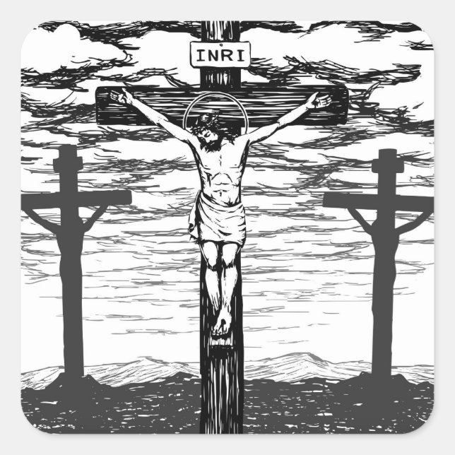 Sticker Carré Illustration de crucifixion (Devant)