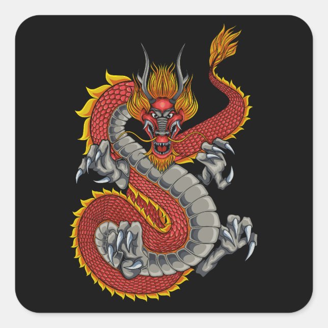 Sticker Carré illustration de dragon japonais (Devant)