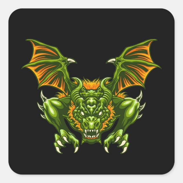 Sticker Carré illustration de dragon vert (Devant)