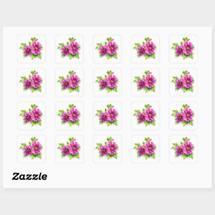 Sticker Carré Illustration de fleur aquarelle violette 