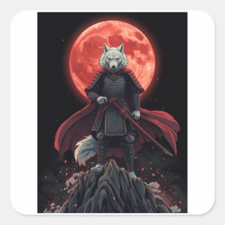 Sticker Carré Illustration de Guerrier Fantastique Japonais