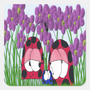 Sticker Carré Illustration de la famille Ladybug mignonne