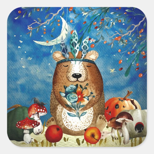 Sticker Carré Illustration de la forêt d'automne (Devant)
