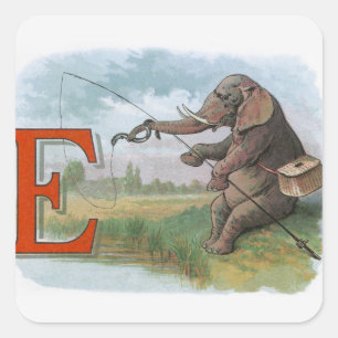 Sticker Carré Illustration de la pêche des éléphants