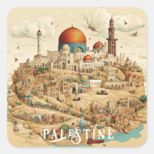 Sticker Carré Illustration de la ville de Palestine