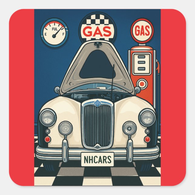 Sticker Carré Illustration de la voiture d'antiquité NH (Devant)