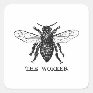 Sticker Carré Illustration de l'abeille du travailleur vintage