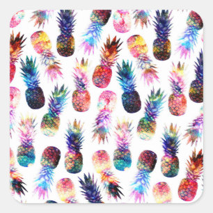 Sticker Carré Illustration de l'aquarelle et des ananas nébuleux