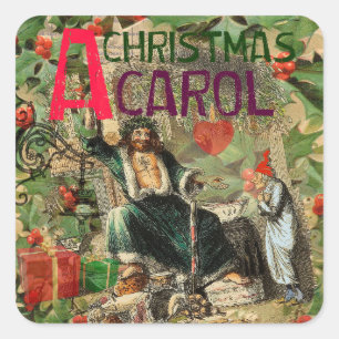 Sticker Carré Illustration de l'esprit de Noël présent Scrooge