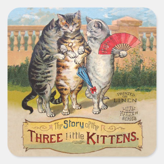 Sticker Carré Illustration de l'oie des trois petits chatons (Devant)