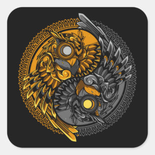 Sticker Carré illustration de l'ornement de doodle du Yin yang