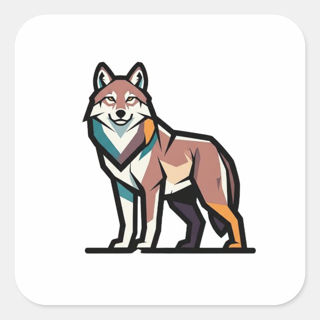 Sticker Carré Illustration de loup de force silencieuse (Devant)