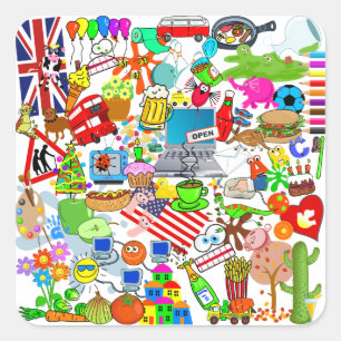 Sticker Carré Illustration de Montage de dessin original et mign