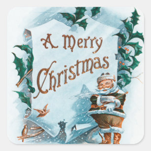 Sticker Carré Illustration de Noël Clause Holiday